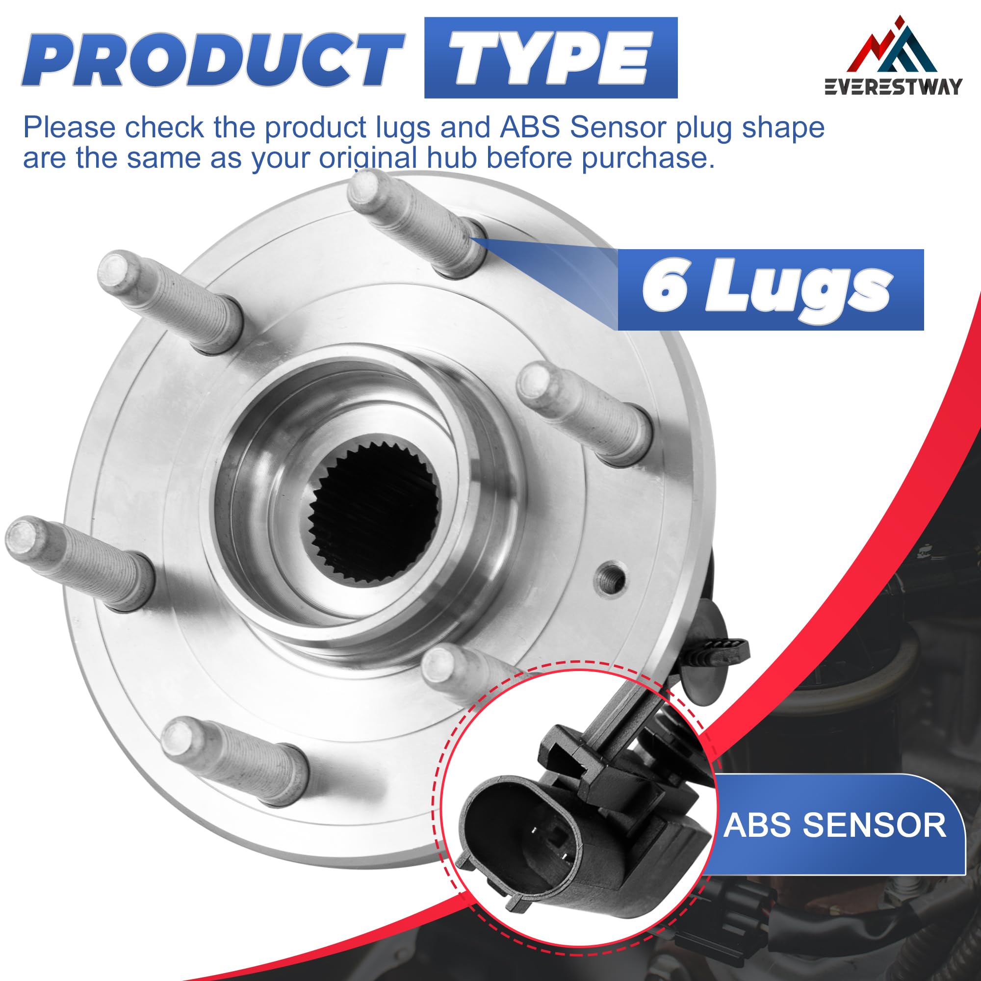 EVERESTWAY 515096 4WD Front Wheel Hub Bearing Assembly w/ABS Compatible with Chevrolet Chevy Silverado Suburban Avalanche Tahoe